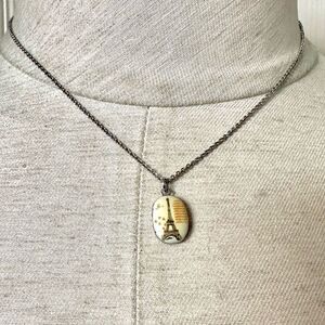 Silver tone dainty Eiffel Tower locket necklace